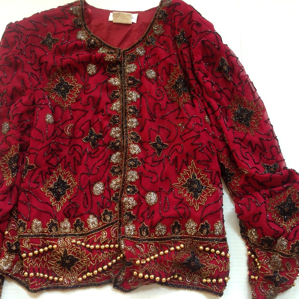 Vintage Red Black Sequin Beaded Jacket Blazer